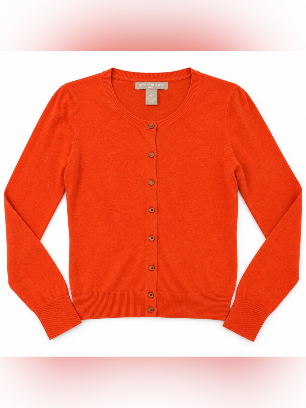 Banana Republic Orange Cotton Linen Blend Crewneck Cardigan Sweater Medium